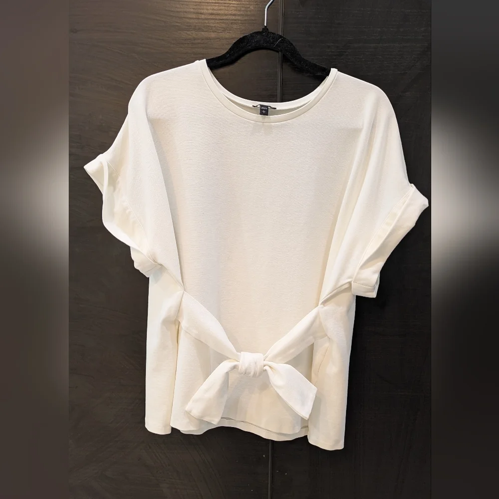 Express Cream Tie-Front Short Sleeve Top - Picture 1 of 6
